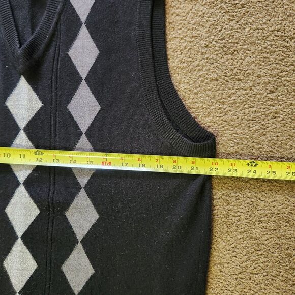 VTG Mens Dockers Knit Vest Size L 100% Acrylic Argyle Diamond Black Gray Preppy - Picture 9 of 10